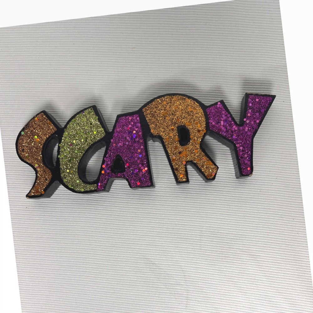 Halloween Scary Glitter Tabletop Sign Orange Green Purple Spooky Decor